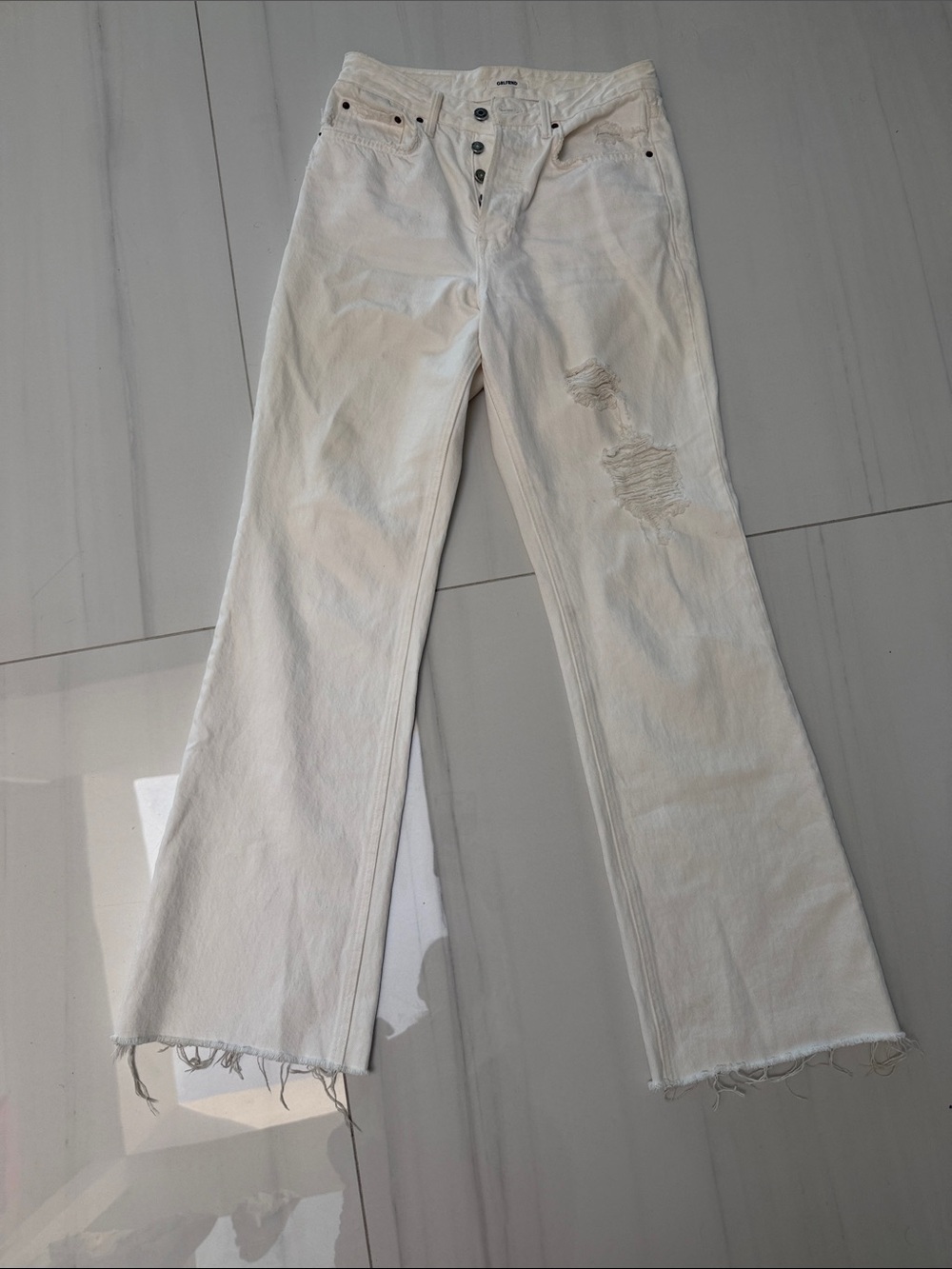 GRLFRND, White Distressed High-Rise Women's Jeans